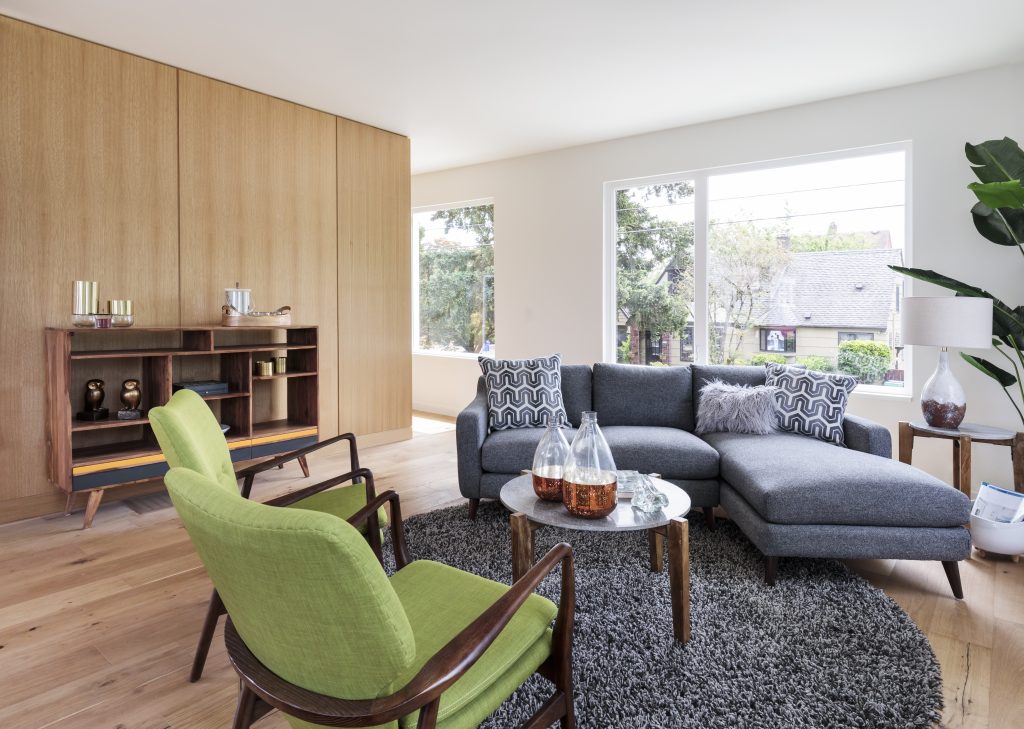 mid-century, modern living room interior set up for conversations